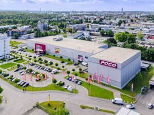 Luftaufnahme des neuen POCO-Markts in Augsburg-Oberhausen